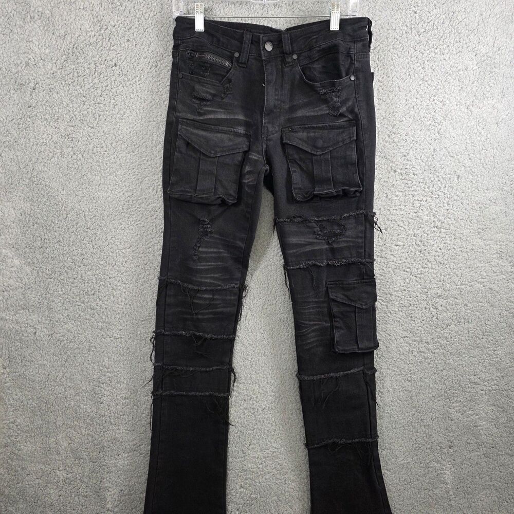 Rockstar Original Men's Black  Distressed Stacked Flare Jeans Size 30x36